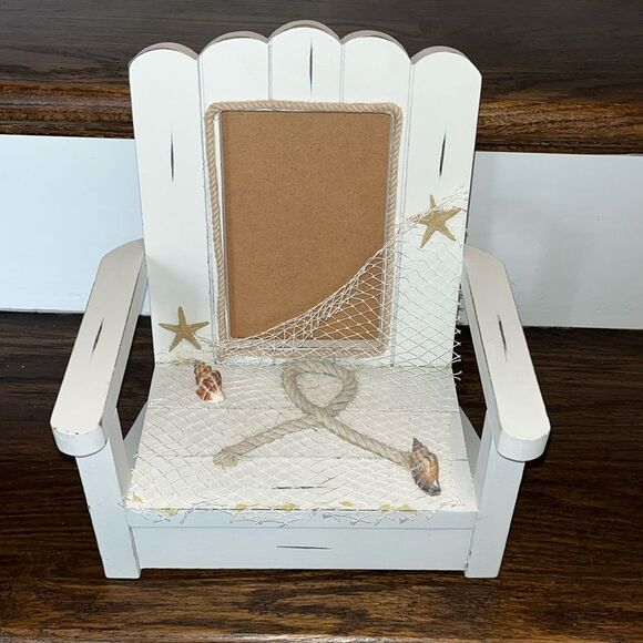 Seaside Shore Wooden Beach Wooden Chair Sea shell Net Rope picture photo frame - Picture 1 of 4